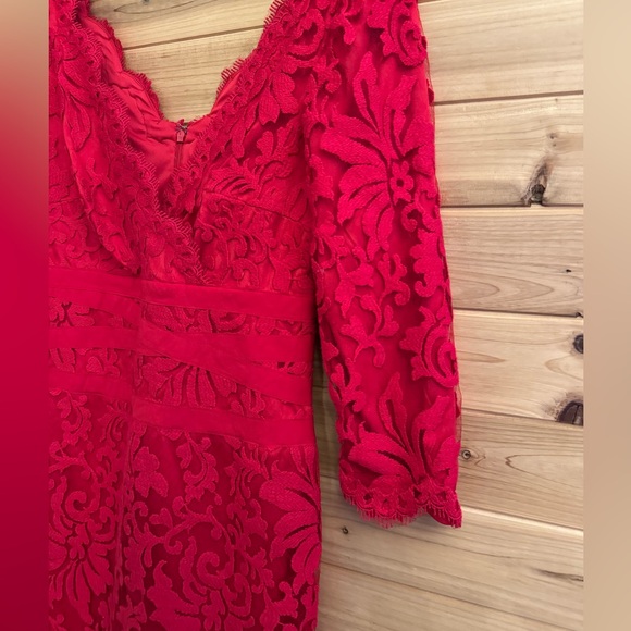 Tadashi Shoji 8 Lace Red Lace 3/4 Sleeve Sheath Dress Valentines Romantic - Picture 5 of 13
